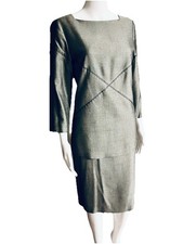 KASPER ASL Suit Set Charcoal Grey 2-pc Dress 3/4 Sleeve Size 6 Minimalist Career