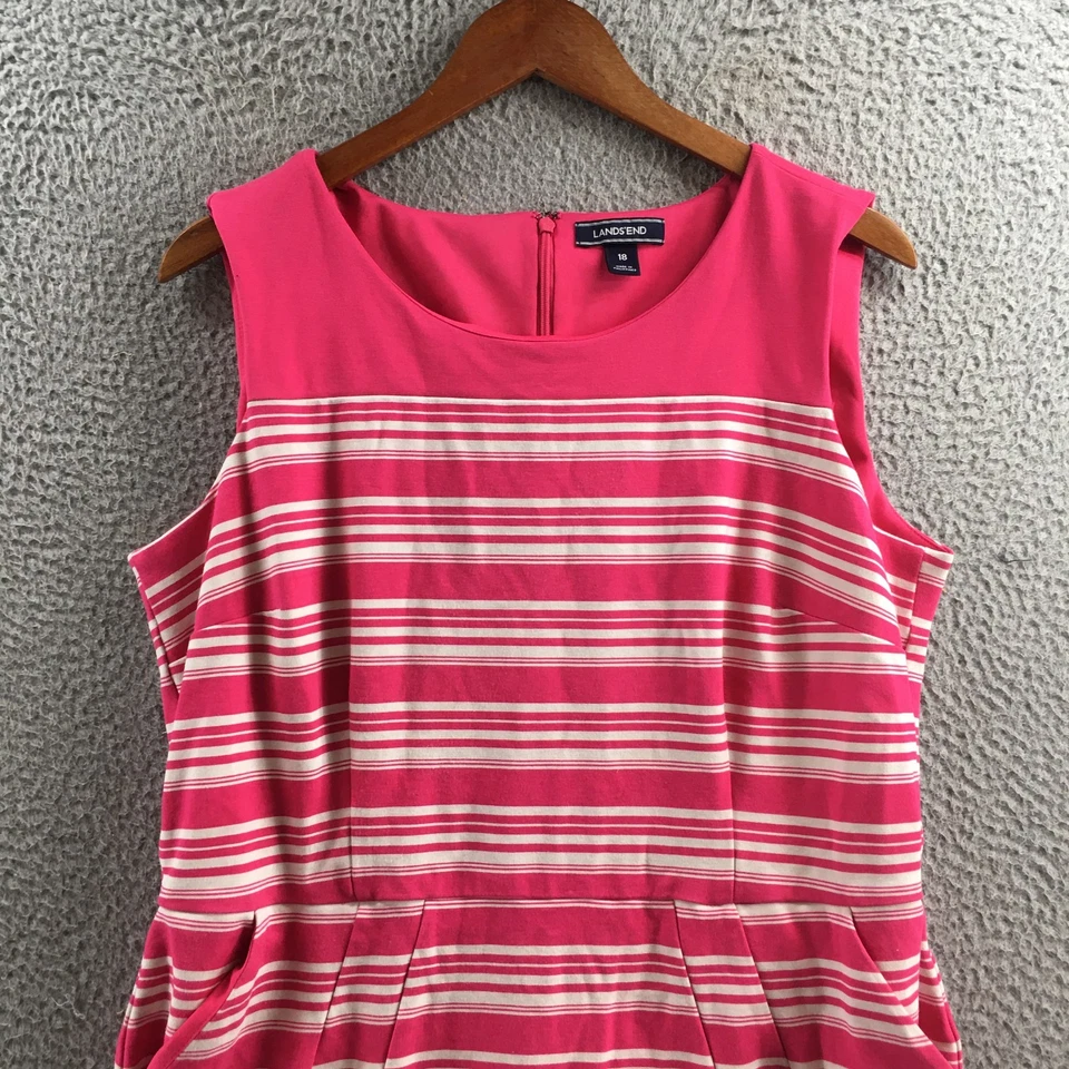 Vestido Vaina Lands End Para Mujer 18 Rosa Rayas Sin Mangas Bolsillos Laterales Cremallera Trasera Foto 2 de 4