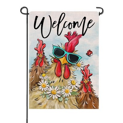 Welcome Spring Summer Rooster Small Decorative Garden Flag, Farm Animals Dais...