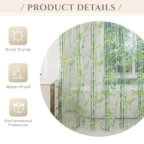 Revestimiento para Cortina de Ducha, Plástico Transparente 72"W x 72"L (Pack de 1) Bambú Transparente Foto 3 de 4