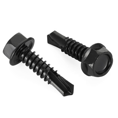 8 X 3/4'' Hex Washer Head Self Drilling Screws Black Oxidized 410 Stainless Steel