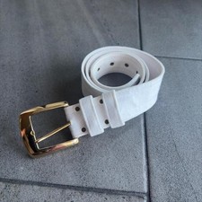 Glamoratti White Leather Belt Gold Hardware Small Made in Canada