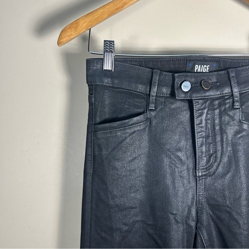 Paige Claudine Kick Flare Black Fog Luxe Coating Jeans Size 26 - Picture 3 of 10