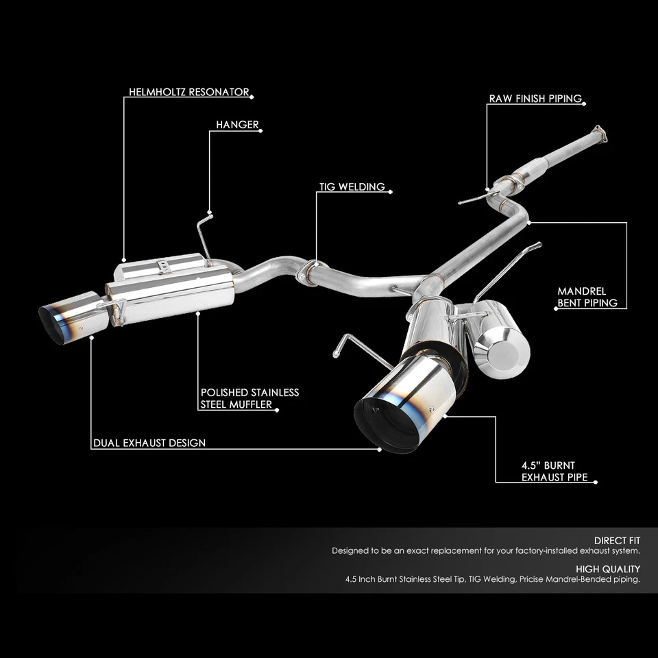 PARA 04-08 ACURA TSX CL9 K24A2 2.4L 4.5" SILENCIADOR QUEMADO PUNTA SISTEMA DE ESCAPE CATBACK Foto 2 de 4