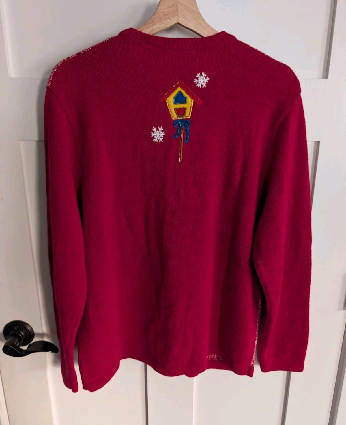 Vintage Christmas Cardigan Ugly Sweater Knit Womens L Embroidered Snowflake Bead image 3