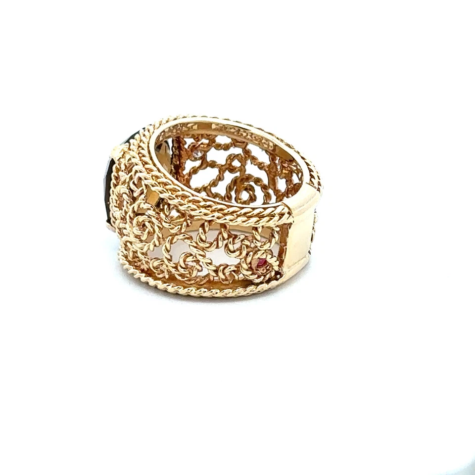 Roberto 硬币 18K 黄金棋盘黄水晶钻石口音金银戒指 — 第 4/4 张图片