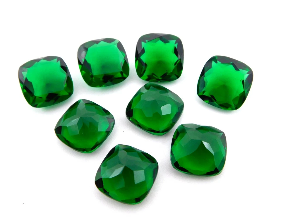 Lab Created Faceted Emerald Cushion Cut Loose Gemstone 12 MM For Jewelry P-2113 - Image 2 of 4