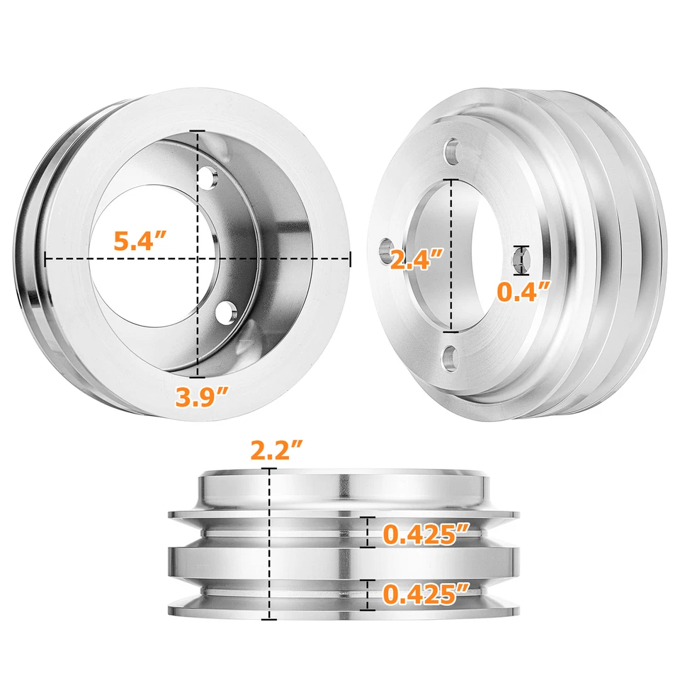 2 Groove Crankshaft Pulley V-Belt For SBF Ford 1969+ Small Block 302 351W 351C - Image 2 of 4