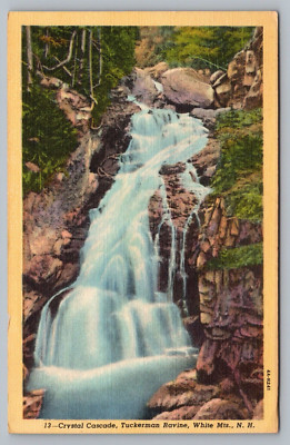 White Mountains NH Tuckerman Ravine Crystal Cascade Waterfall Postcard Vtg E4