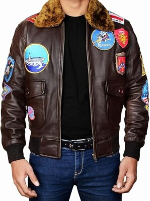 Top Gun Aviator Bomber Flight Pilot Tom Cruise Men Real Sheepskin Leather Jacket