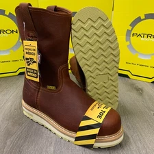 MEN'S STEEL TOE WORK BOOTS PULL ON SAFETY GENUINE LEATHER OIL RESISTANT #105 BRO