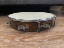 Vintage 10  Wood Tambourine Single Row Jingles Free Shipping