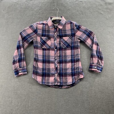 eddie Bauer button Up girls Size M western pearl snap plaid long sleeve snap up