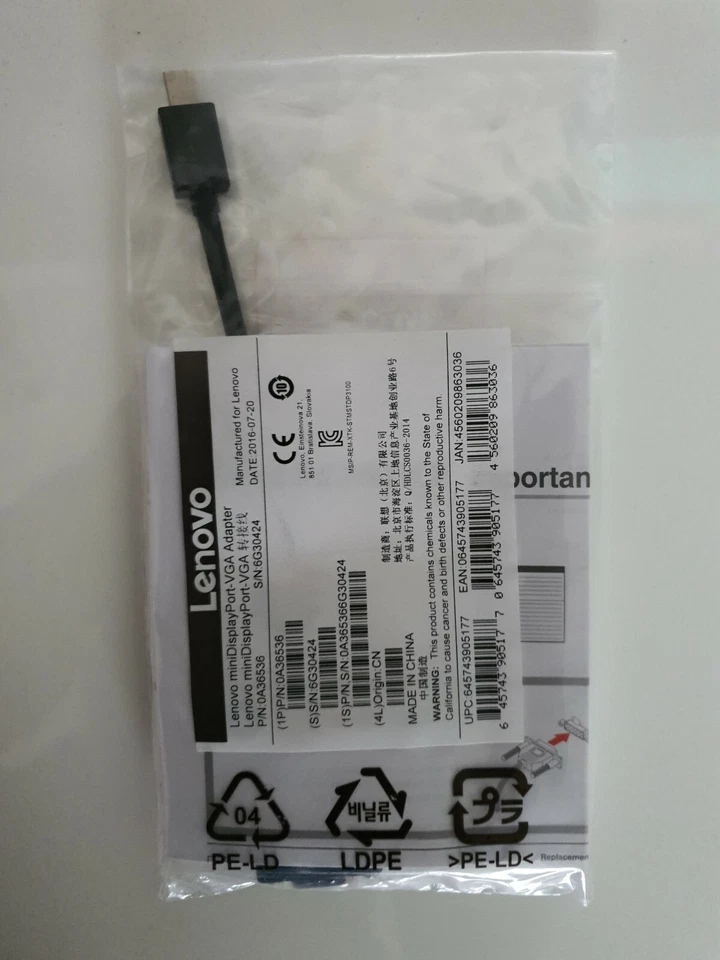 Original Lenovo Mini DisplayPort to VGA Cable Adapter 03X6865 - Image 2 of 4