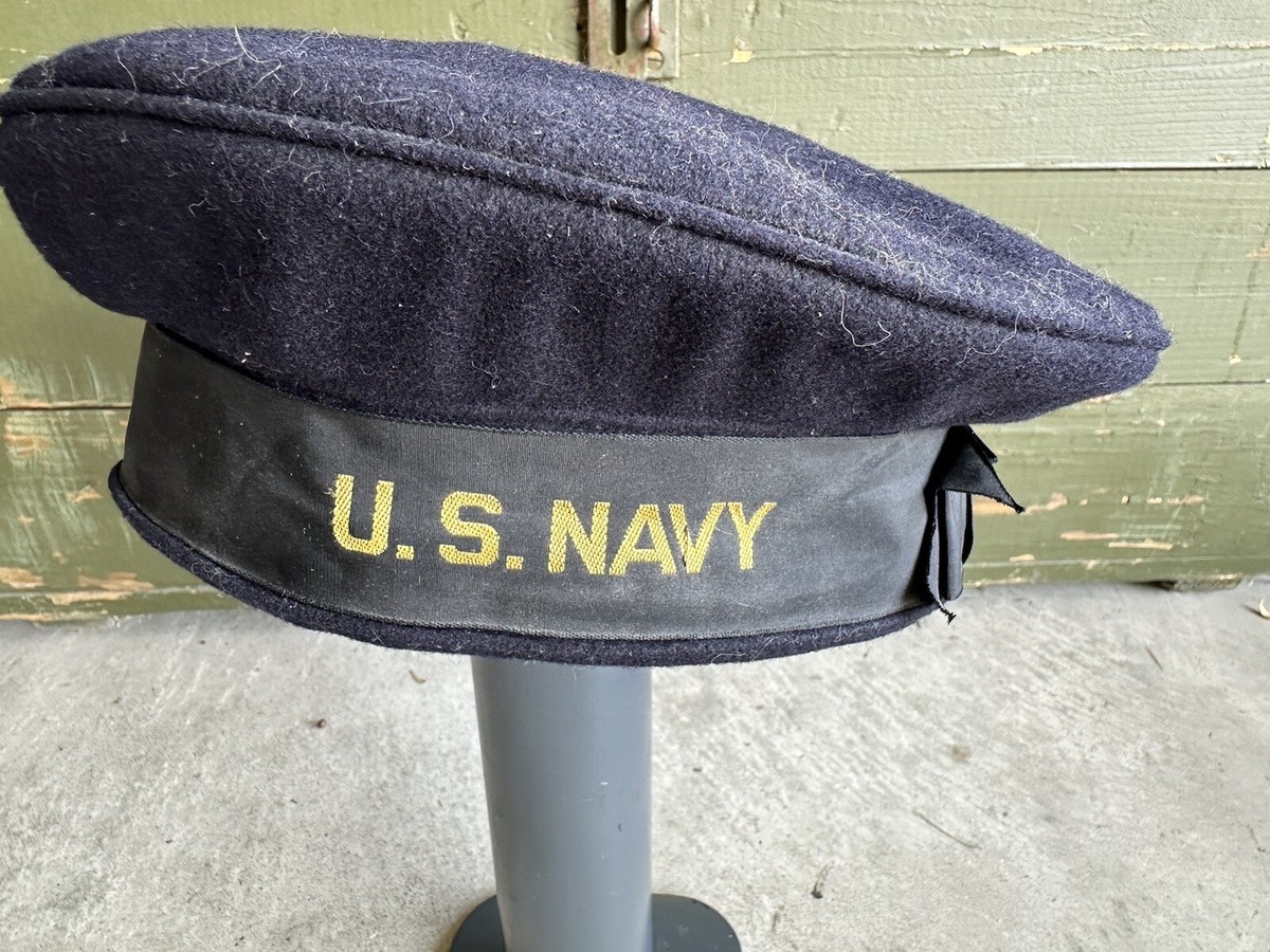 US Navy Sailor Wool Flat Cap Beret Cracker Jack Hat 1962 USN Size