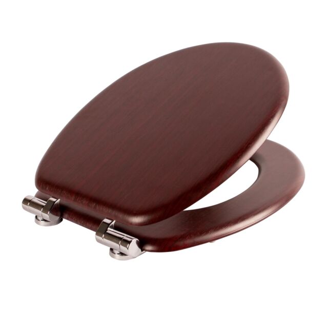 1x Mahogany Soft Close Wooden Toilet Seat - Oval Shape Bathroom WC Top Fittings