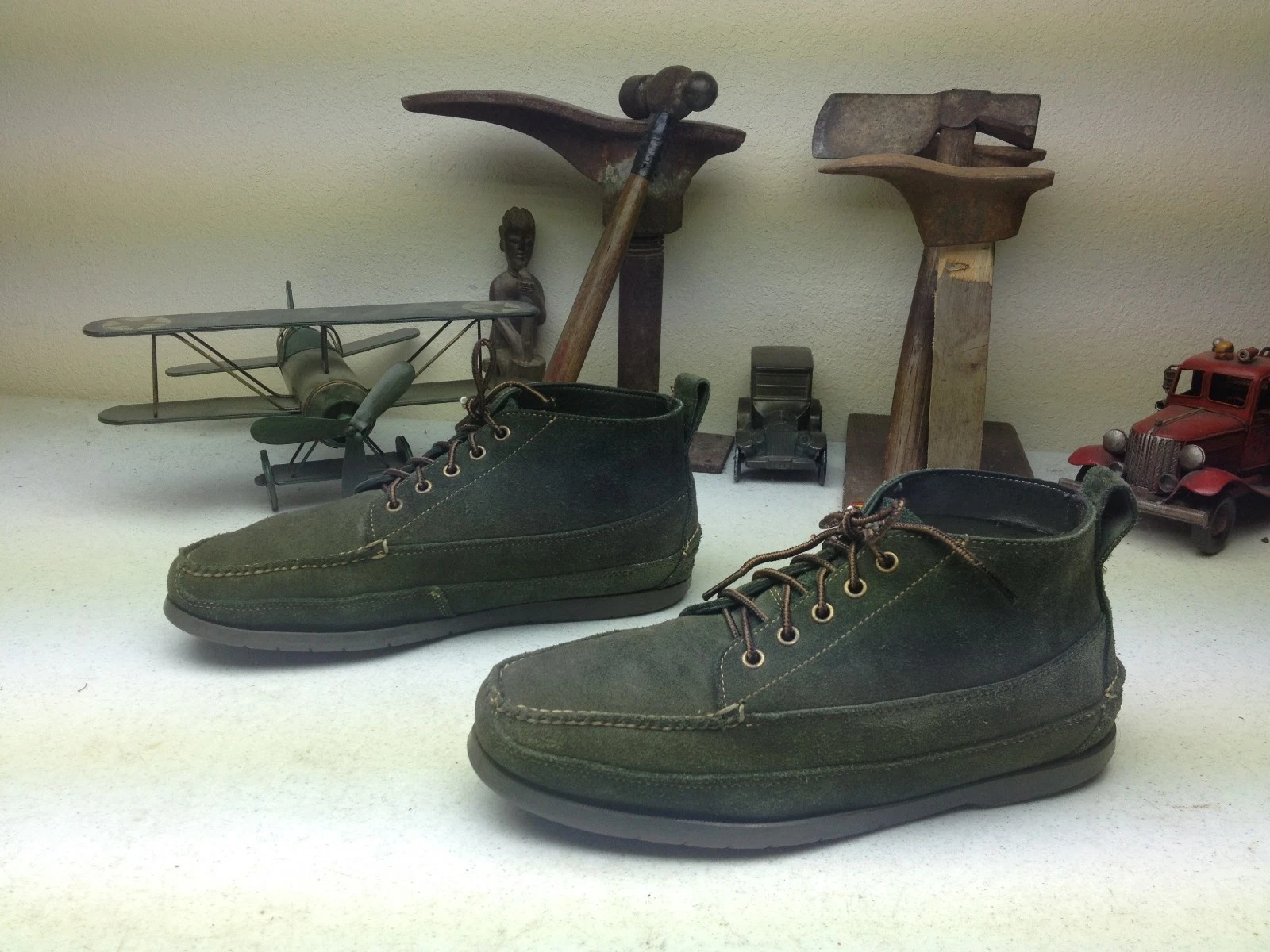 VINTAGE L.L. BEAN GREEN LEATHER LACE UP TRAIL HIKE PACKER CHUKKA BOOTS 10.5 D