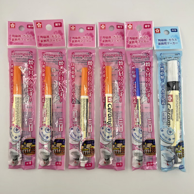 Sakura Pen-Touch Ceramglass 6 pcs Marker Pen Fine/Medium Orange Blue Black - NOS