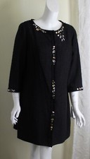 Nwt Etcetera Sz 12 Black Mod Woven 3/4 Jeweled Art-to-wear Long Jacket Coat L