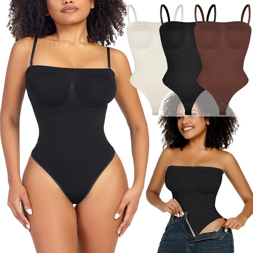 Women's Strapless Tummy Control Sexy Bodysuit Shapewear with Attachable Straps - Picture 1 of 31