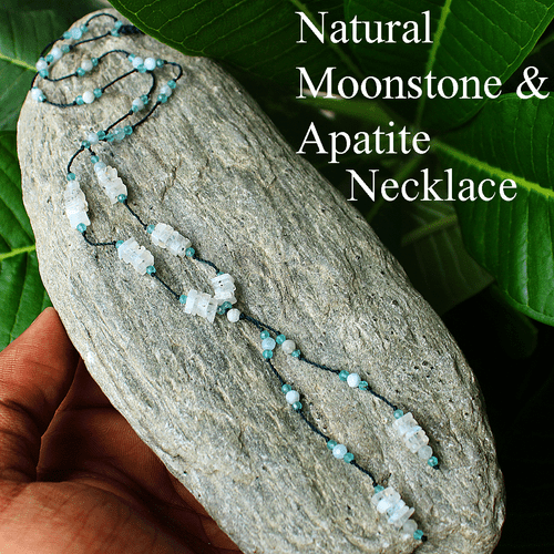 Handmade Natural Rainbow Moonstone Micro Macrame Beaded Reiki Gemstone Necklace - Picture 3 of 14