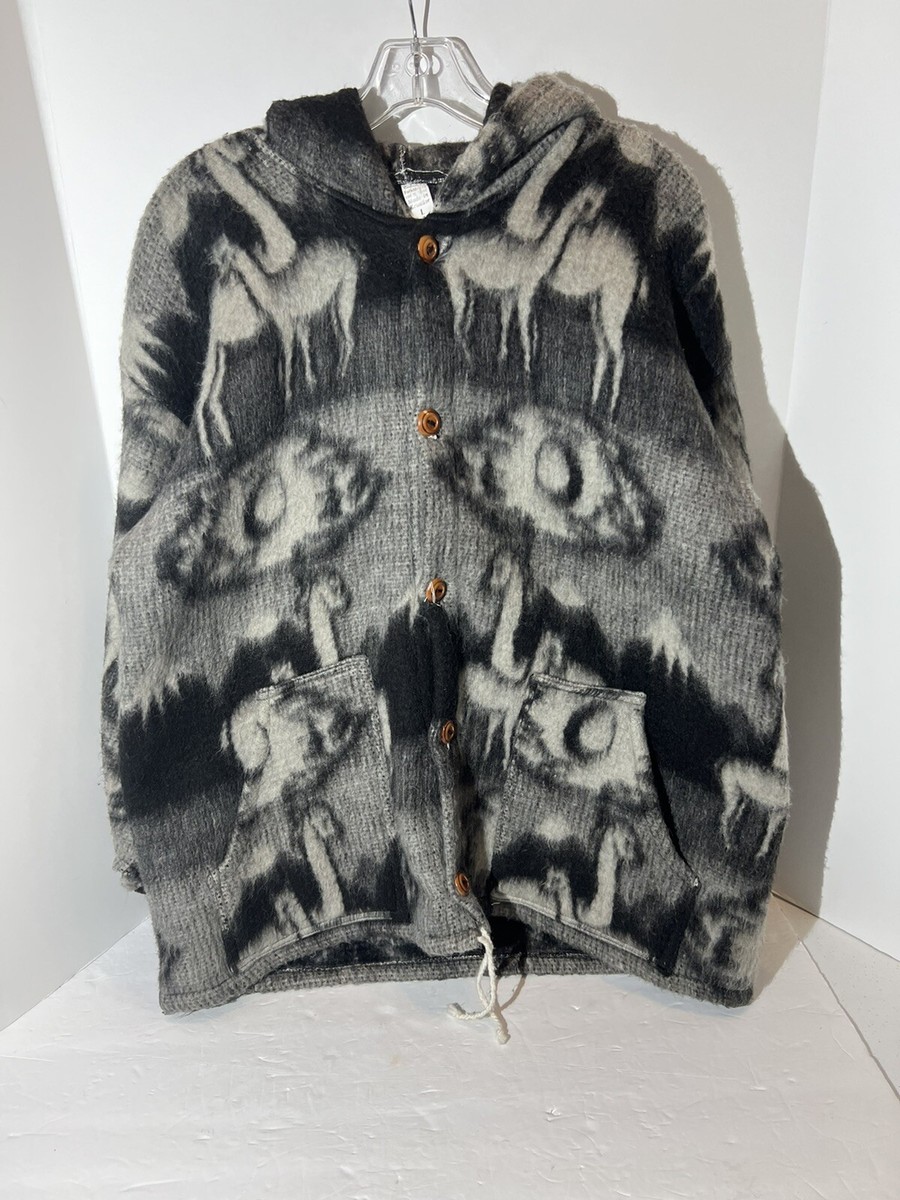 【日本入手困難】CARDIGAN JACKET IN ALPACA WOOL ジャケット Confecciones Folkloricas Coat Jacket 100% Wool Gray Black