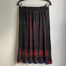 Vintage Anne Crimmins Umi Collection Silk Wool Pleated Midi Skirt Paisley Medium