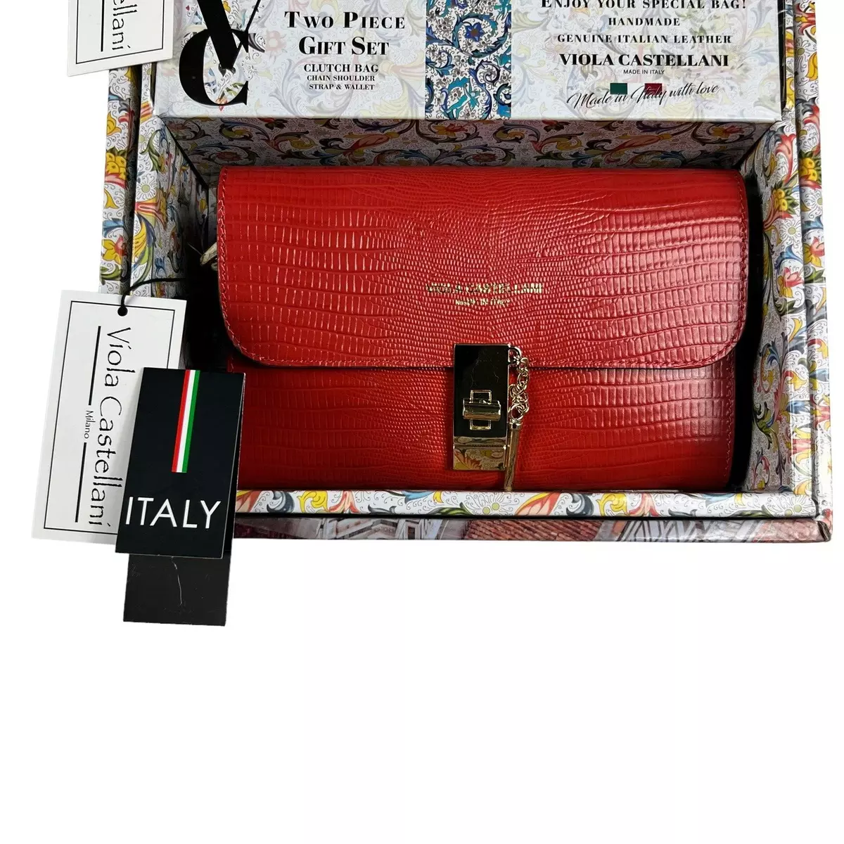 Viola Castellani Clutch Bag Chain Shoulder Strap Wallet 2 Piece