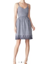 DRAPER JAMES Navy Gingham 100 Cotton Embroidered Mini Sundress Dress 4 NWT 136