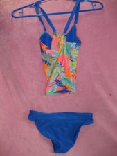 Girl's 2 Piece Orange/Blue Green L 10-12 Brief Bottom/Tankini Top Wonder Nation