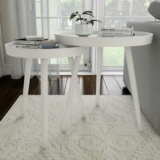 Lavish Home Nesting End Tables Circular Contemporary Decor, Set of 2 (White)