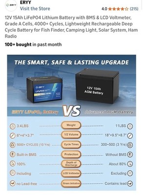 ERYY 12.8V LiFePO4 Lithium Iron Phosphate Deep Cycle Rechargeable Battery