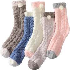 5 Pairs Fuzzy Socks for Women, Winter Warm Womens Super Soft Cozy Socks
