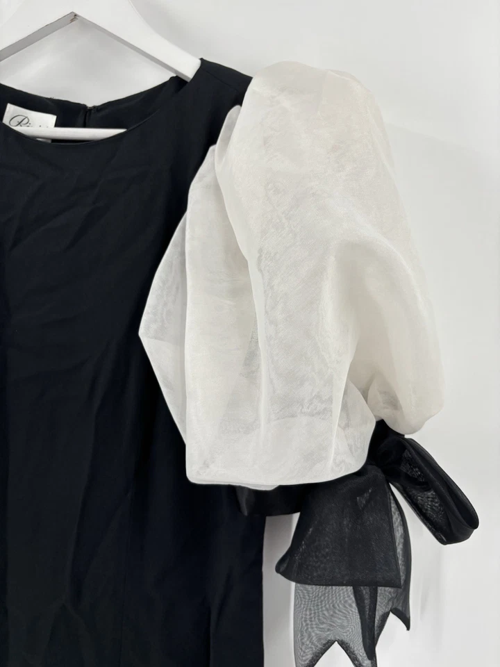 Vestido vintage Rimini para mujer 8 mangas abullonadas negras lazos años 80 retro cremallera cóctel Foto 2 de 4