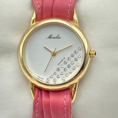 Vintage Moulin Women's Watch Gold Tone 30mm Crystals MOP Dial New Battery 6.25''