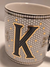 ANTHROPOLOGIE Bistro Tile MARGOT Coffee/ Tea Mug  Initial K  Monogram