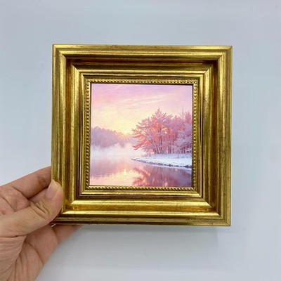 Handgemaltes individuelles Original Ölgemälde Wintersee Holzkunst Massivholzrahmen