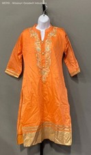 Made In India Womens Orange Gold Embroidered Ethnic Kurti Tunic Dress Medium