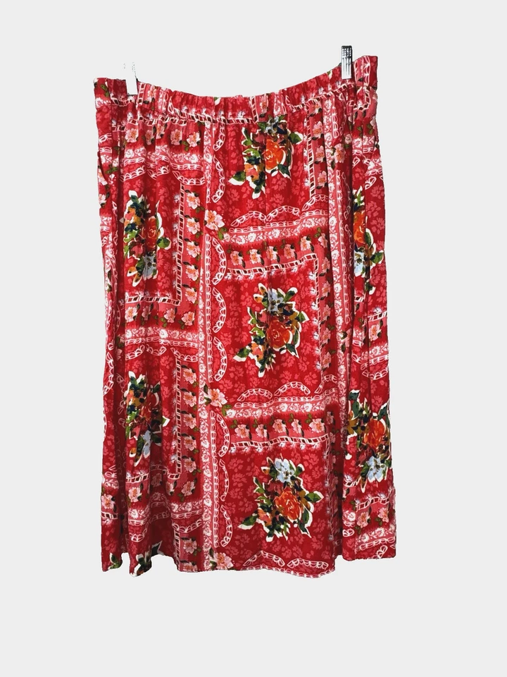 Euro Verano Rojo Floral Maxi Falda XXL Botones Cottagecore Amalfi Ajuste Costero Foto 2 de 4