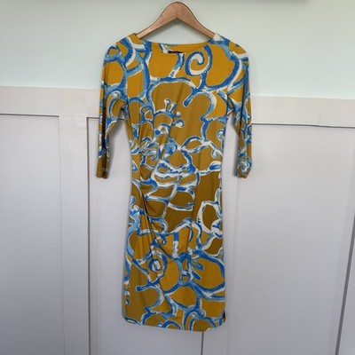 J. McLaughlin Catalina Cloth Yellow & Ocean Blue Dress XS Coastal Beach Career