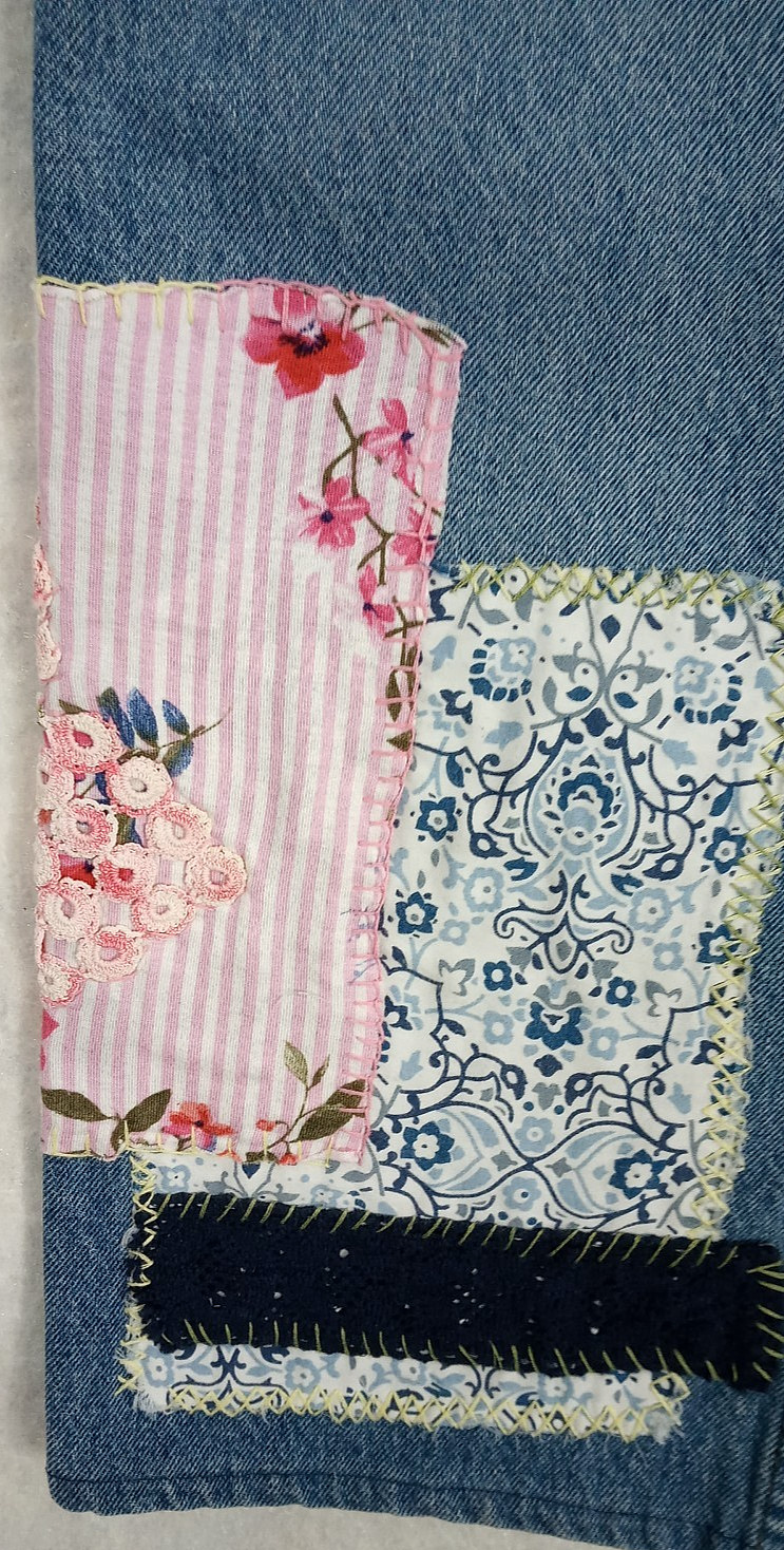 Upcycled Patchwork Jeans Hand Stitched Women's 14… - image 8