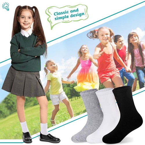 Kids Athletic Crew Socks Boys Girls Cotton School Uniform Casual Basic Socks ... - Picture 2 of 6