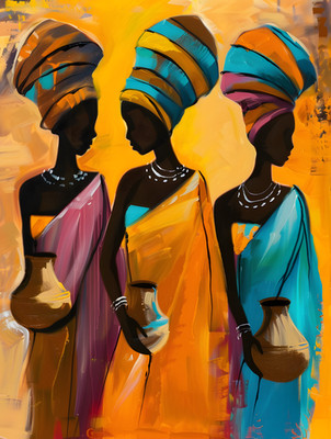 Vibrant 3 African Women Painting Poster Tribal Art Canvas Print Wall Hanging