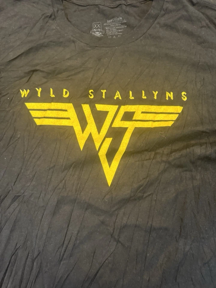Camiseta para hombre Bill and Ted Wyld Stallyns logotipo amarillo cara la música mercancía de la película Foto 3 de 4