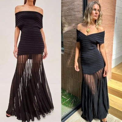 Alexis Marce Dress Black Off Shoulder Sheer Maxi Size S