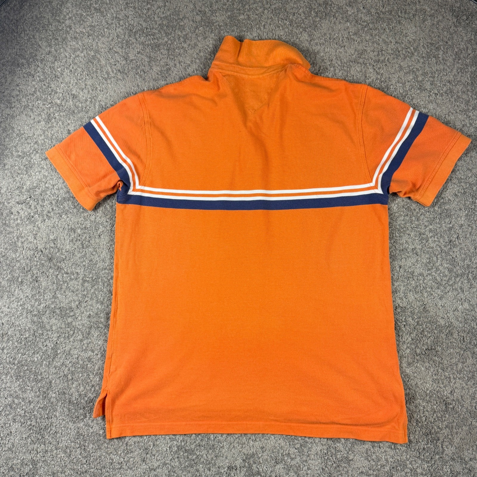 Tommy Hilfiger Polo Shirt Men L Orange Striped Casual Essential Logo image 5
