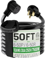 50 Foot 30 Amp 10 Gauge 250V NEMA 6-50P to 6-50R 3 Prong Welder Extension Cord