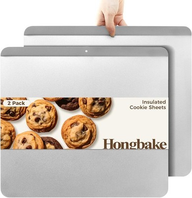 2 Pieces Large Flat Cookie Sheet No Edges, Nonstick Insulated Baking Pan, Commer