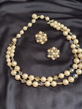 1960s Faux Pearl Necklace And Clip Earrings