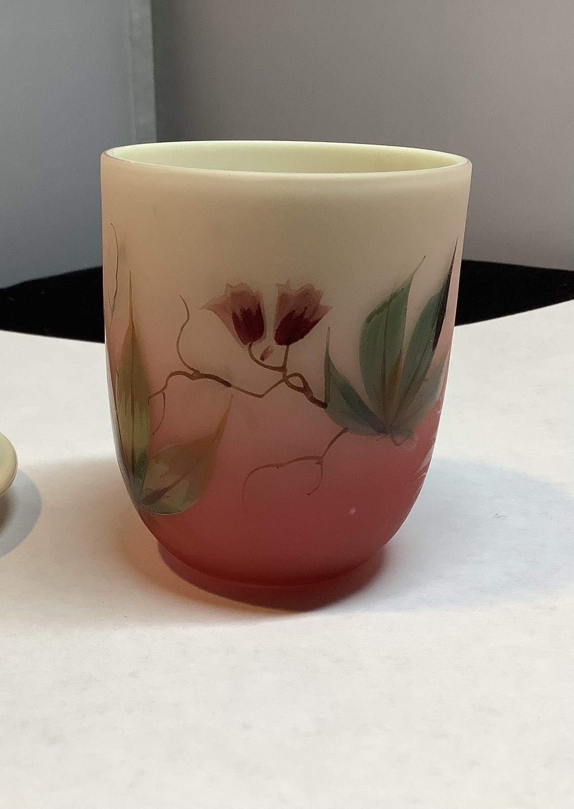 Thomas Webb Decorated 2 Piece Candle Lamp Fairy Light Peach Blow Woodbine As Is